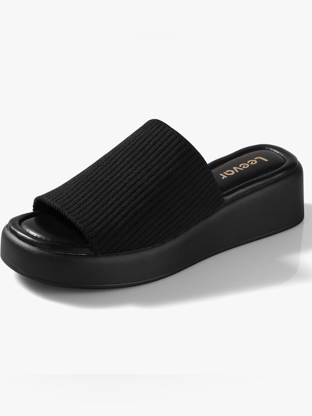 Black Ribbed Slide Platform Sandal - Picture 1 of 2